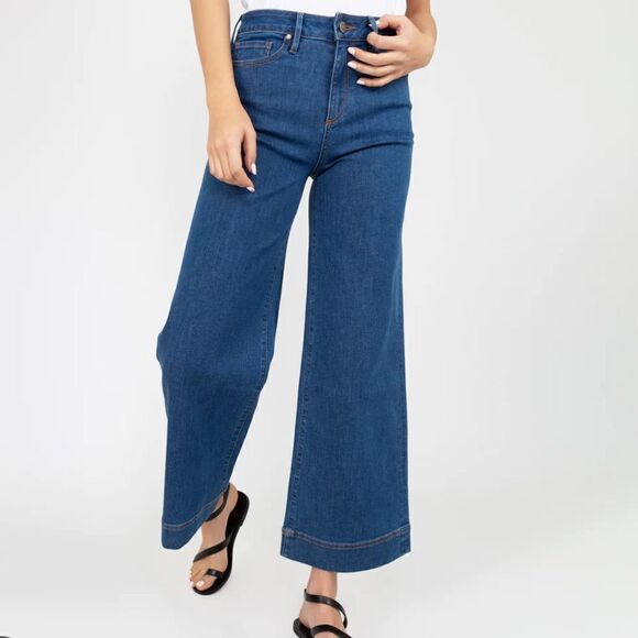 Ann Mashburn Wide-leg Cropped 5 Pocket Jean in 3-Year Indigo Size 26 - Picture 1 of 9